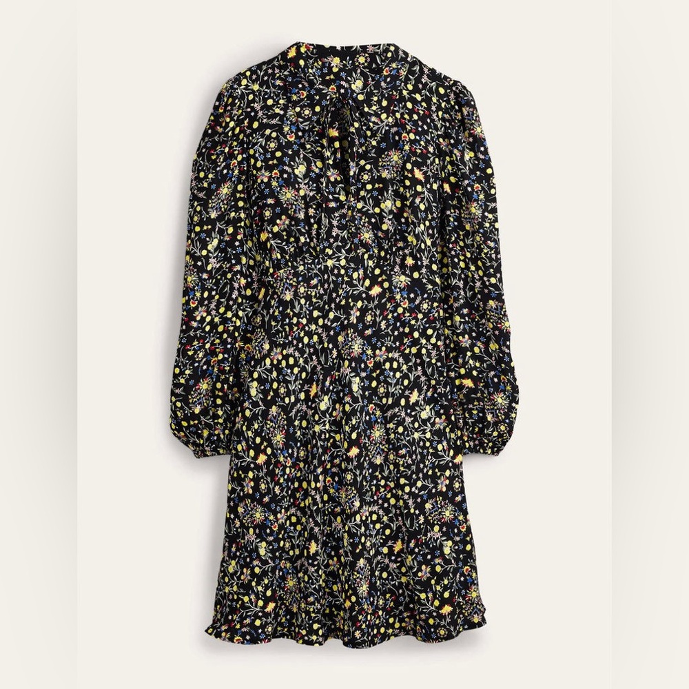 Boden Floral Long Sleeve Dress - Black and Yellow